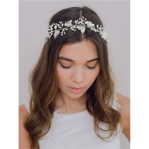 SWEETV Handmade Leaf Wedding Headpieces for Bride Hair Accessories Crystal main image 5